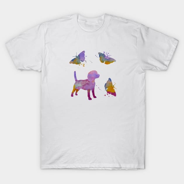 Beagle Art With Butterflies T-Shirt by BittenByErmines